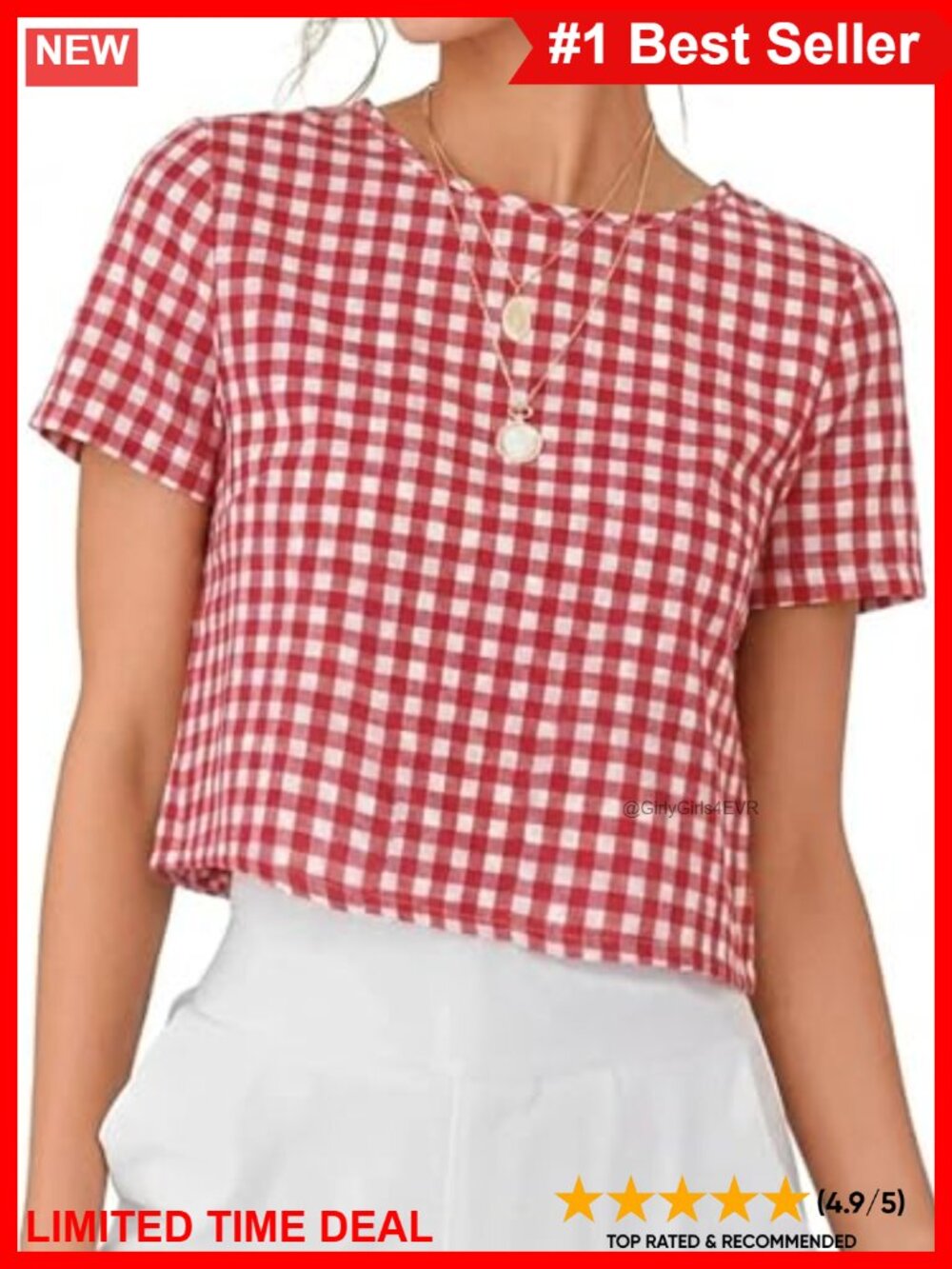 Womens Gingham Crop Top Short Sleeve Cotton Shirt Blouse